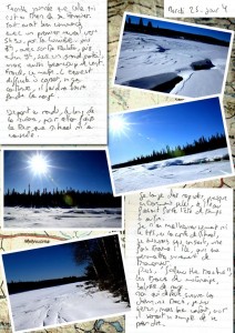 Carnet de voyage en Laponie; randonnée en ski de rando nordique, sur la rivière gelée; j'ai vu des rennes, de l'eau libre; beaucoup de vent et un beau soleil